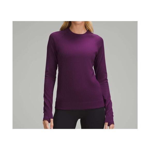 A6 Lululemon Rest Less Pullover Purple Ribbed Crew Neck Sweater W3GTAS Sz 2 $109 - Picture 2 of 5